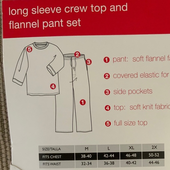 Hanes Mens PJ Set - LS Crew Top and Flannel Pants, Mens 2X, Black/Red - Picture 3 of 5